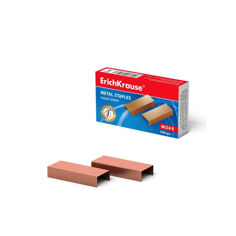 Erichkrause Caja de 1000 Grapas Cobreadas 24/6 - Alta Calidad y Resistencia Mejorada - Resistente a la Corrosion - Color Cobre |