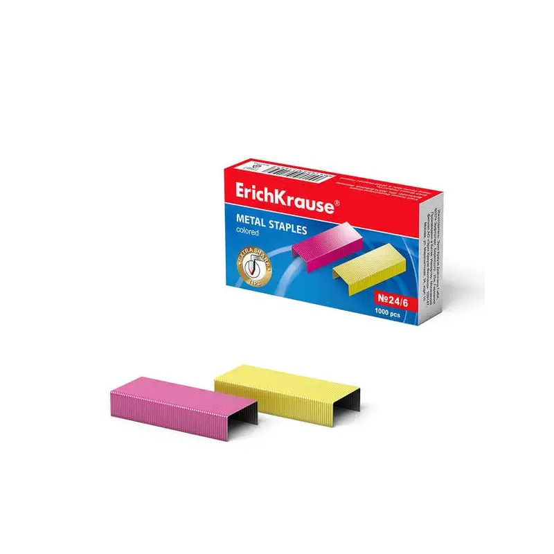 Erichkrause Caja de 1000 Grapas de Colores 24/6 - Alambre de Acero de Alta Calidad - Resistencia Mejorada - Colores Surtidos | A