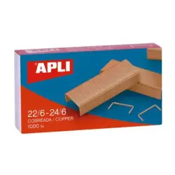 Apli Grapas de Cobre Galvanizadas 22/6 - 24/6 - Capacidad de 30 Hojas - Material Duradero y Resistente - Extremos Afilados para
