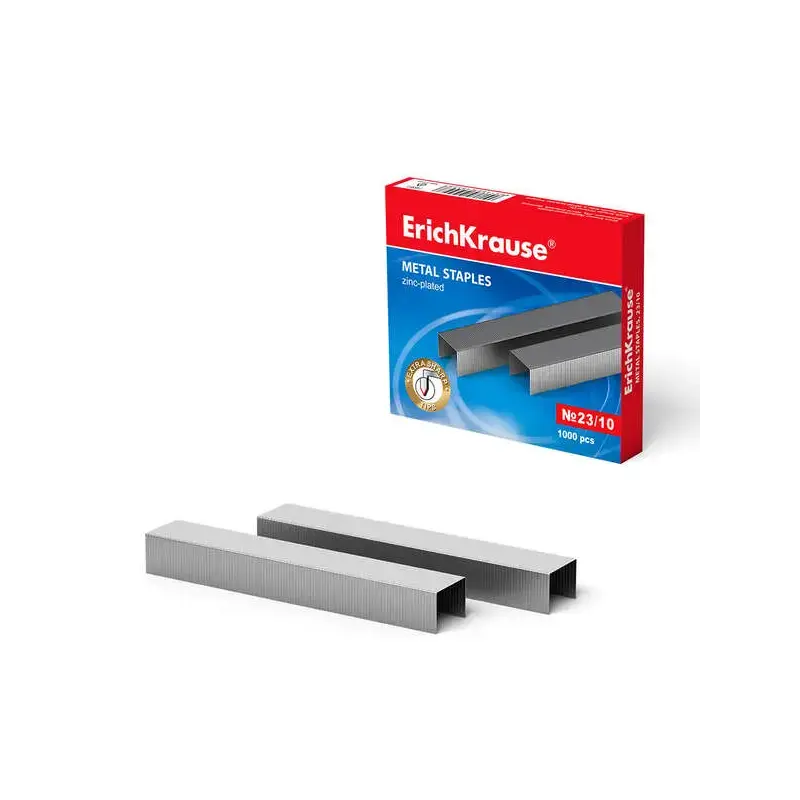 Erichkrause Caja de 1000 Grapas Nº23/10 - Alta Calidad y Resistencia Mejorada - Resistente a la Corrosion - Color Plateado | Aho