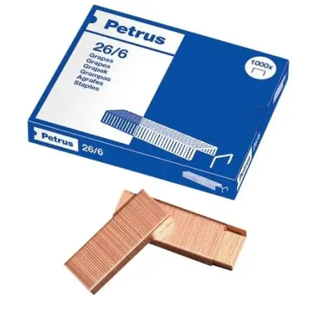 Petrus Caja de 1000 Grapas 26/6 Cobreadas - Hasta 30 Hojas - Patilla de 6mm | Ahorro Imprimiendo