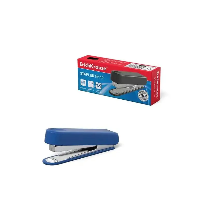 Erichkrause Grapadora №10 - Hasta 15 Hojas - Plastico Resistente a Golpes - Mecanismo de Acero - Capacidad 50 Grapas - Garantia
