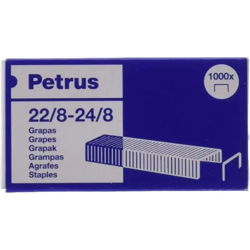 Petrus Caja de 1000 Grapas 22/8-24/8 Cobreadas - Hasta 40 Hojas - Patilla de 8mm | Ahorro Imprimiendo