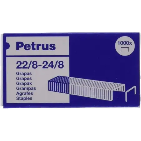 Petrus Caja de 1000 Grapas 22/8-24/8 Cobreadas - Hasta 40 Hojas - Patilla de 8mm | Ahorro Imprimiendo