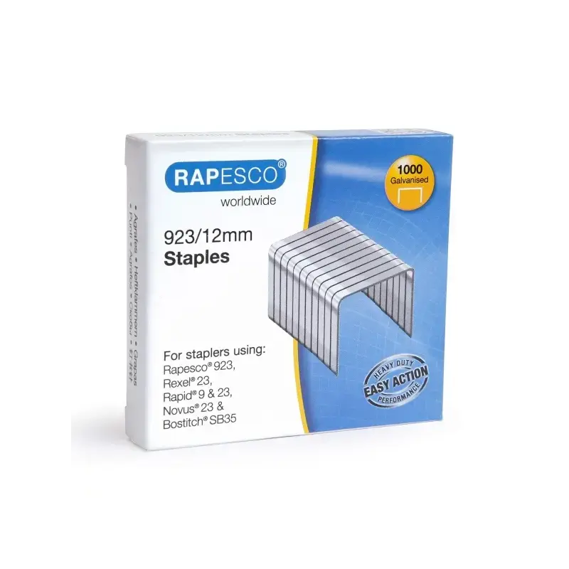 Rapesco Caja de 1000 Grapas 923/12 - Alambre Reforzado Galvanizado - Patilla de 12mm | Ahorro Imprimiendo