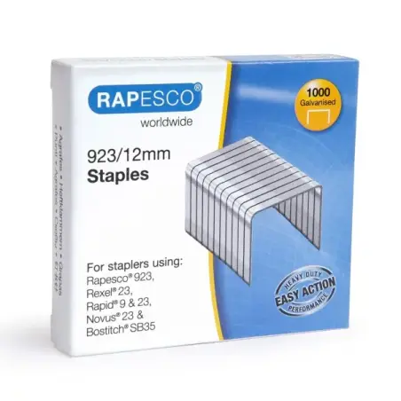 Rapesco Caja de 1000 Grapas 923/12 - Alambre Reforzado Galvanizado - Patilla de 12mm | Ahorro Imprimiendo