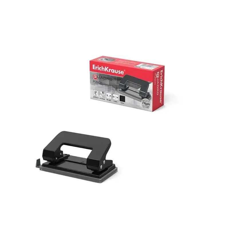 Erichkrause Quadro Classic Taladro Perforador Metalico - Perfora hasta 10 Hojas - Cuerpo y Mecanismo de Acero - Punzones 6mm - C