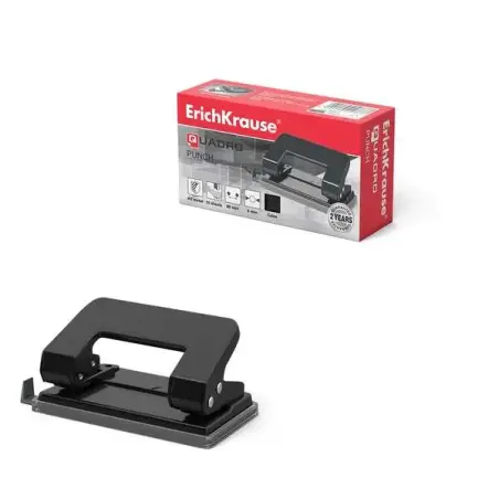 Erichkrause Quadro Classic Taladro Perforador Metalico - Perfora hasta 10 Hojas - Cuerpo y Mecanismo de Acero - Punzones 6mm - C