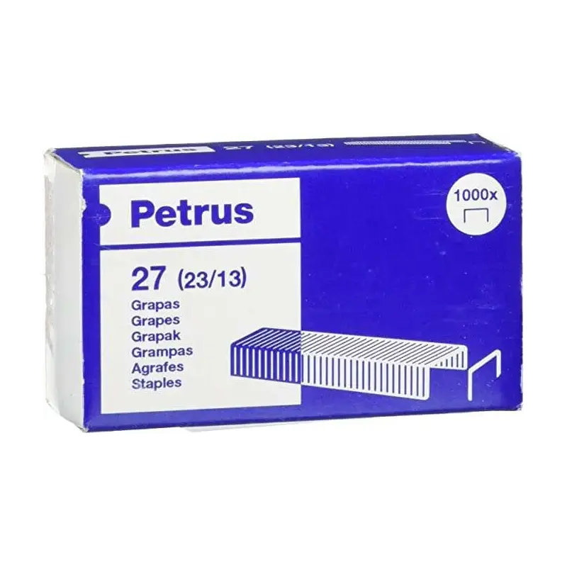 Petrus Caja de 1000 Grapas 23/13 Cobreadas - Hasta 100 Hojas - Patilla de 13mm | Ahorro Imprimiendo