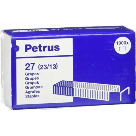 Petrus Caja de 1000 Grapas 23/13 Cobreadas - Hasta 100 Hojas - Patilla de 13mm | Ahorro Imprimiendo