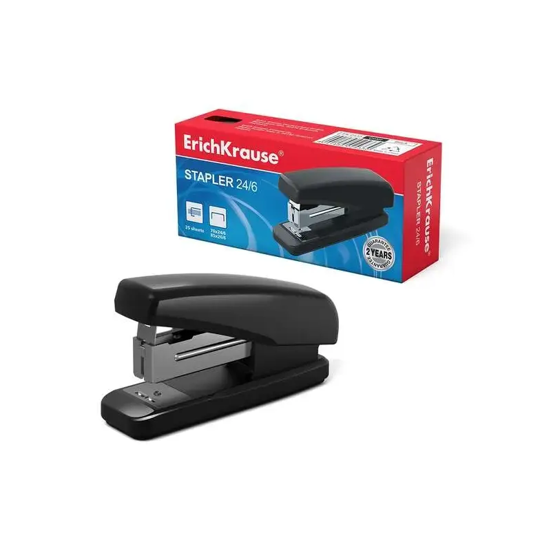 Erichkrause Classic Minigrapadora - Grapa hasta 25 Hojas - Para Grapas 24/6, 26/6 - Plastico Resistente a Golpes - Mecanismo de
