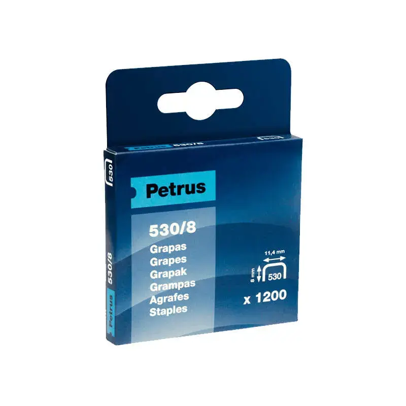 Petrus Caja de 1200 Grapas 530/8 Cobreadas para Clavadora - Patilla de 8mm | Ahorro Imprimiendo