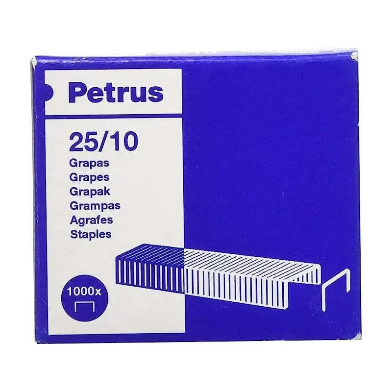 Petrus Caja de 1000 Grapas 25/10 Galvanizadas - Hasta 60 Hojas - Patilla de 10mm | Ahorro Imprimiendo