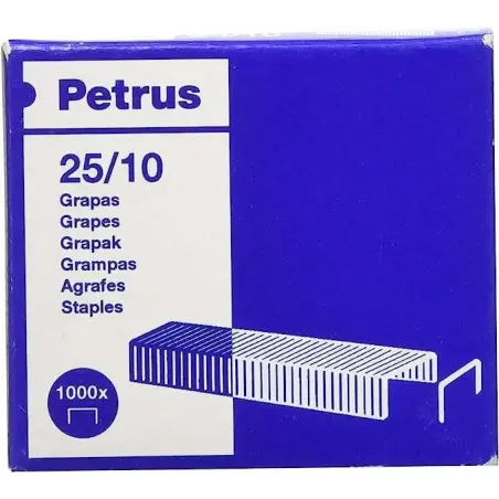 Petrus Caja de 1000 Grapas 25/10 Galvanizadas - Hasta 60 Hojas - Patilla de 10mm | Ahorro Imprimiendo