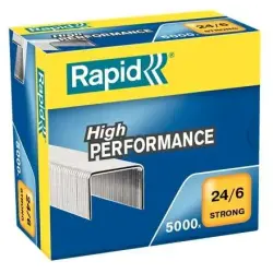 Rapid Strong Caja de 5000 Grapas 24/6 - Hasta 30 Hojas - Alambre Reforzado Galvanizado - Patilla de 6mm | Ahorro Imprimiendo