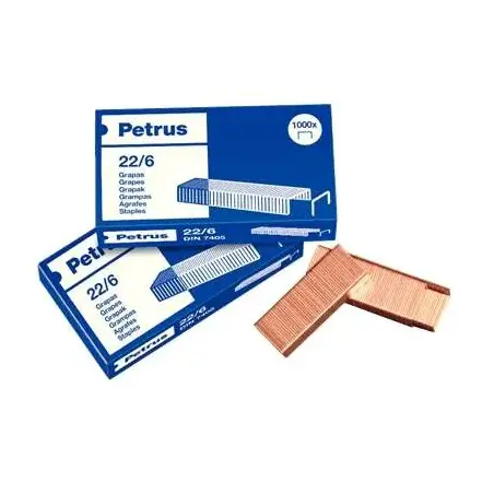 Petrus Pack de 4 Cajas de 1000 Grapas 22/6 Cobreadas - Hasta 30 Hojas - Patilla de 6mm | Ahorro Imprimiendo