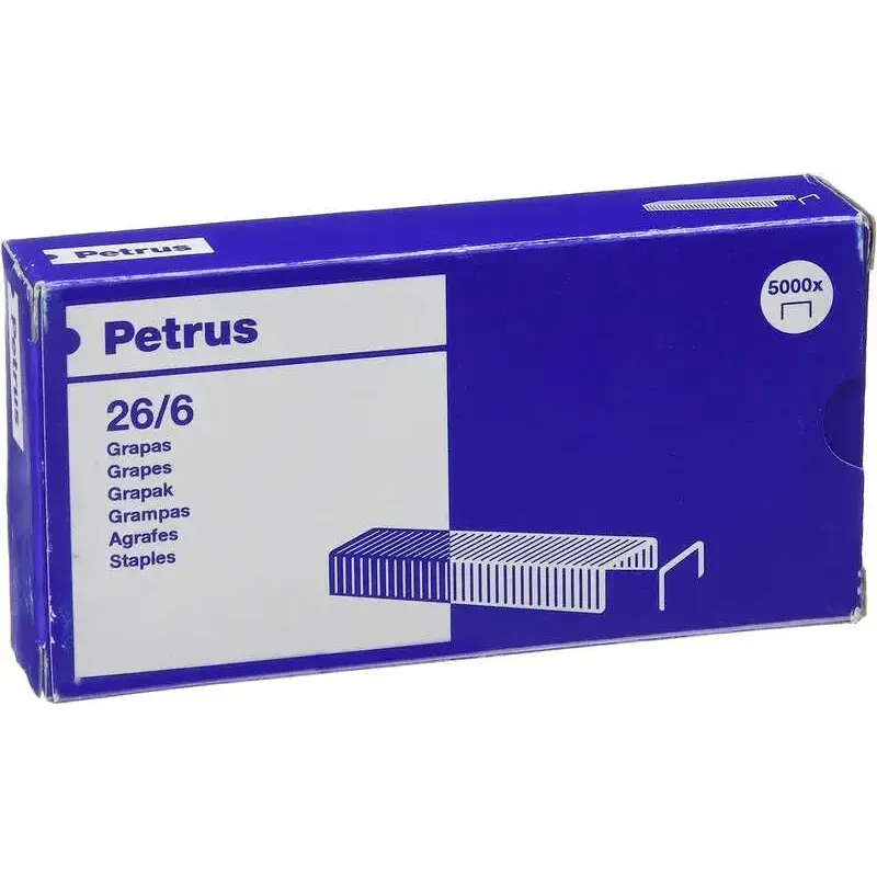 Petrus Caja de 5000 Grapas 26/6 Cobreadas - Hasta 30 Hojas - Patilla de 6mm | Ahorro Imprimiendo