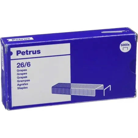 Petrus Caja de 5000 Grapas 26/6 Cobreadas - Hasta 30 Hojas - Patilla de 6mm | Ahorro Imprimiendo