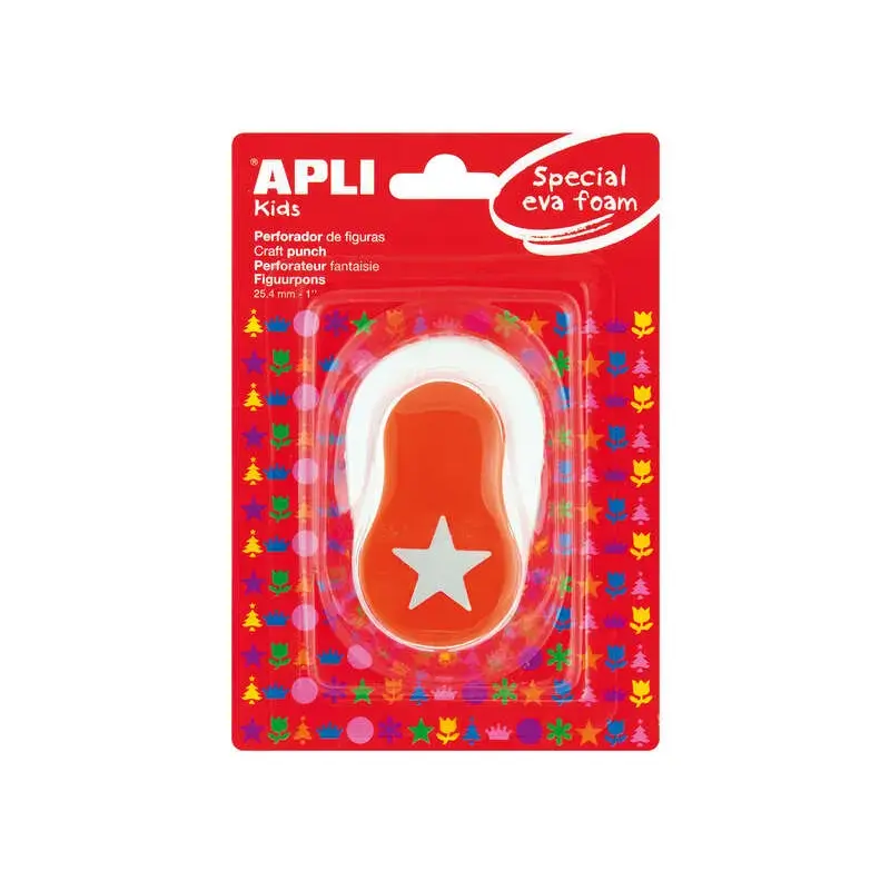 Apli Perforadora Estrella - Figura de 25.4mm - Perfora Papel, Carton, Cartulina y Goma Eva de Hasta 2mm - Deposito de Facil Aper