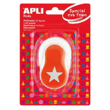 Apli Perforadora Estrella - Figura de 25.4mm - Perfora Papel, Carton, Cartulina y Goma Eva de Hasta 2mm - Deposito de Facil Aper