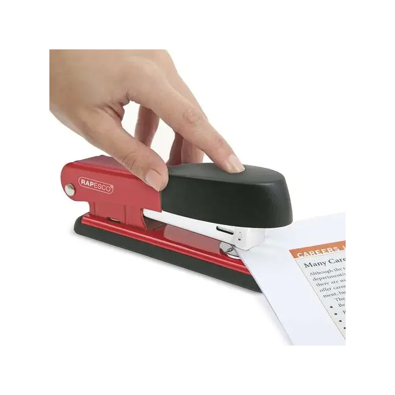 Rapesco Bowfin Grapadora Metalica de Sobremesa - Hasta 25 Hojas - Grapas 26/6, 24/6 - Grapado Cerrado y Abierto - Color Rojo/Neg