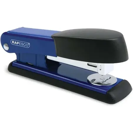 Rapesco Bowfin Grapadora Metalica de Sobremesa - Hasta 25 Hojas - Grapas 26/6, 24/6 - Grapado Cerrado y Abierto - Color Azul/Neg