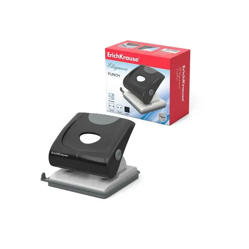 Erichkrause Elegance Perforadora - Perfora Hasta 30 Hojas - Bandeja de Confeti - Barra Guia con Marcas de Formato - Color Negro