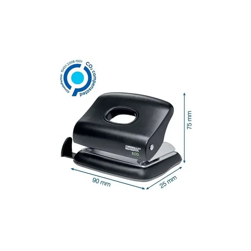 Rapid Eco Taladro Perforador - Perfora hasta 20 Hojas - Facil Vaciado - Punzones 5.5mm - Fabricado con un 74% de Plastico Recicl