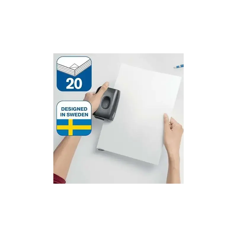 Rapid Eco Taladro Perforador - Perfora hasta 20 Hojas - Facil Vaciado - Punzones 5.5mm - Fabricado con un 74% de Plastico Recicl