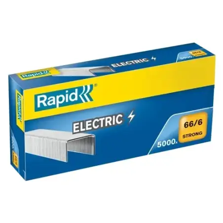 Rapid Strong Caja de 5000 Grapas 66/6 Electric - Para Grapar hasta 20 Hojas - Alambre Reforzado Galvanizado - Patilla de 6mm | A