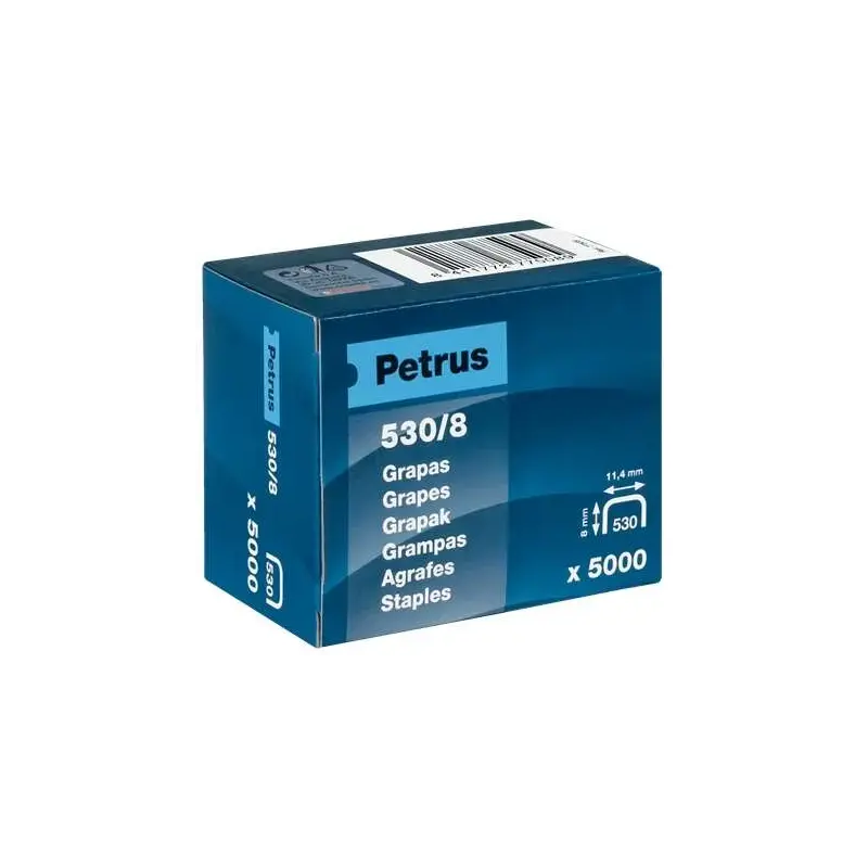 Petrus Caja de 5000 Grapas 530/8 Cobreadas para Clavadora - Patilla de 8mm | Ahorro Imprimiendo