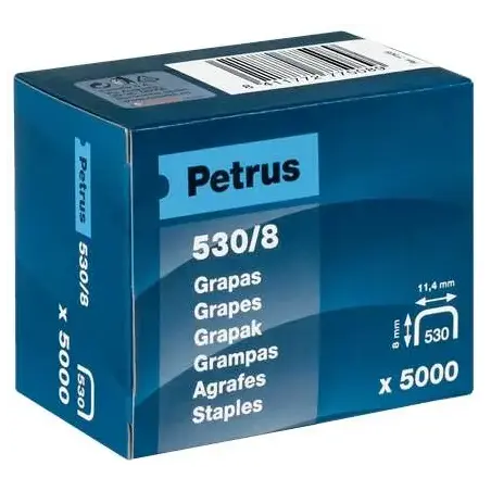 Petrus Caja de 5000 Grapas 530/8 Cobreadas para Clavadora - Patilla de 8mm | Ahorro Imprimiendo