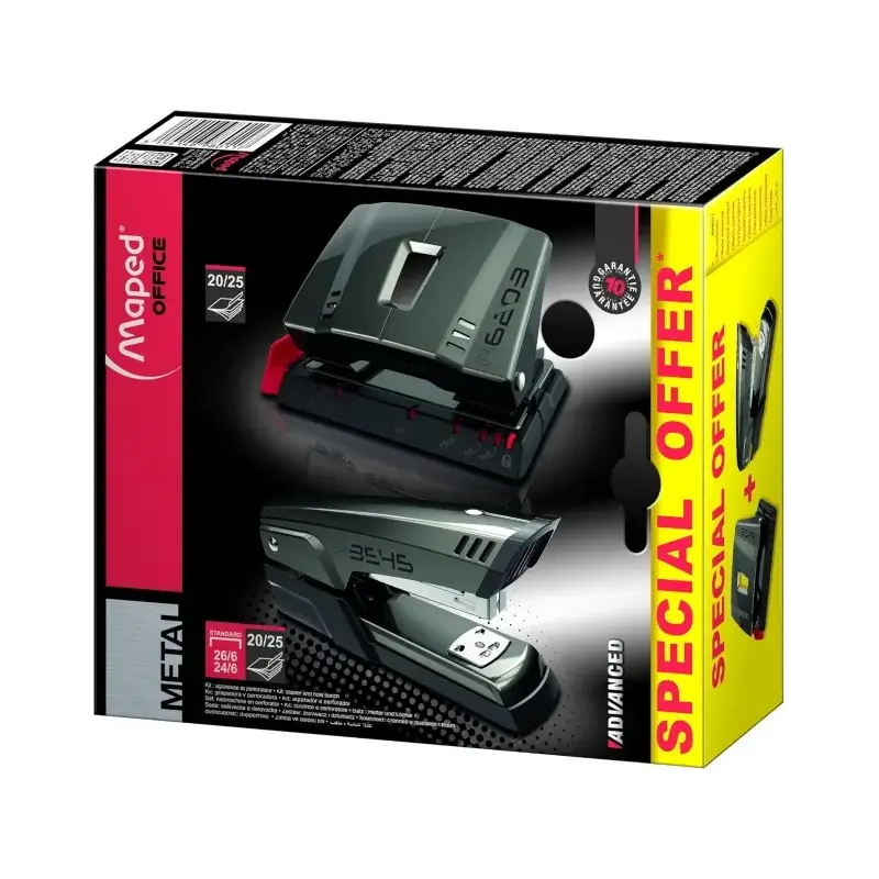 Maped Pack de Grapadora Metalica A3545 + Taladro Metalico A6203 - Grapa hasta 25 Hojas a la Vez - Admite Grapas 24/6 y 26/6 - Pe