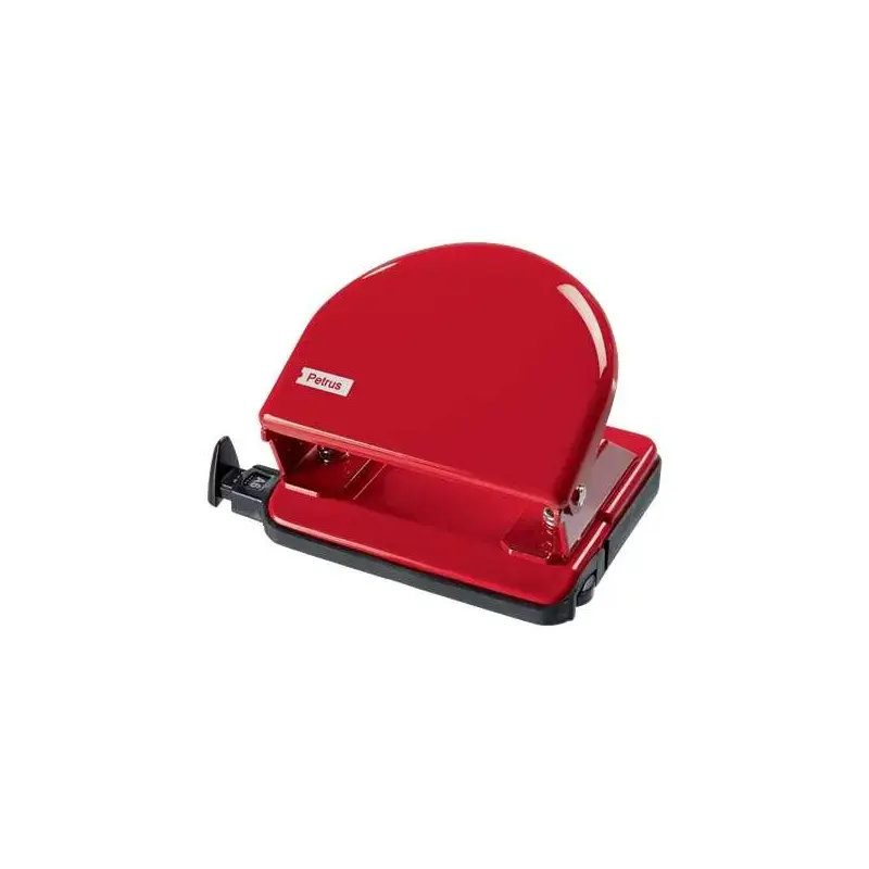 Petrus 52 Taladro Perforador Clasico Metalico - Hasta 20 Hojas - Marcas de Formato - Facil Vaciado - Punzones 5.5mm - Color Rojo
