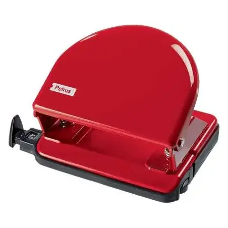Petrus 52 Taladro Perforador Clasico Metalico - Hasta 20 Hojas - Marcas de Formato - Facil Vaciado - Punzones 5.5mm - Color Rojo