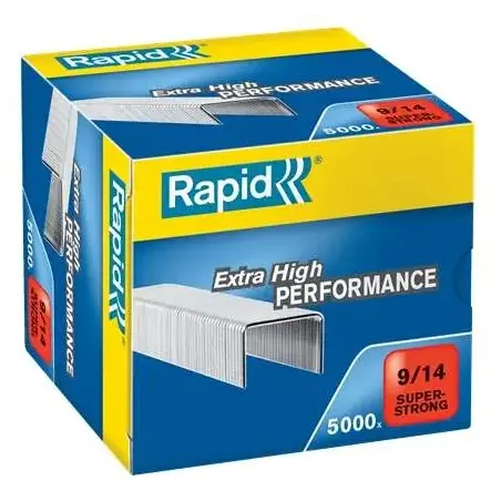 Rapid Super Strong Caja de 5000 Grapas 9/14 - De 80 a 110 Hojas - Alambre Galvanizado Superreforzado - Patilla de 14mm | Ahorro