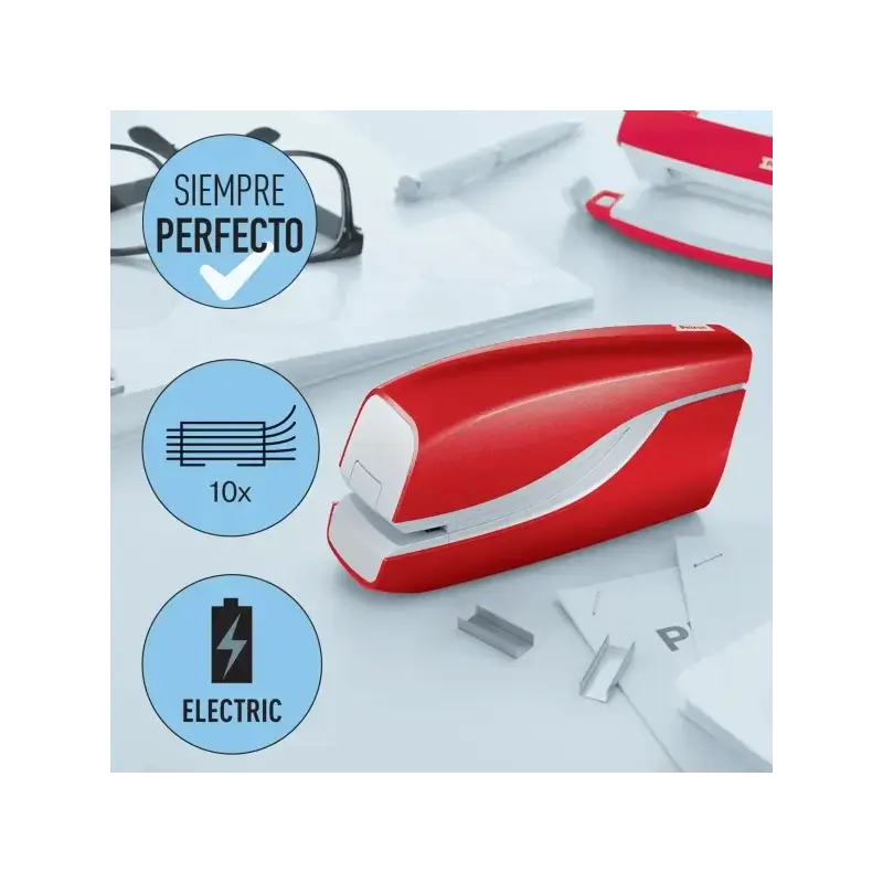 Petrus WOW E-310 Contactless Grapadora Electrica - Hasta 10 Hojas - Grapado Cerrado - Utiliza Grapas Petrus Nº10 - Color Rojo Me