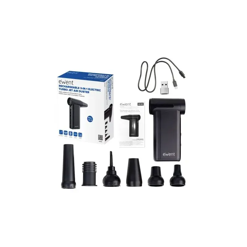 Ewent Pistola de Aire Comprimido - Bomba de Vacio e Inflador - 8 Velocidades -130000 RPM - Bateria de 5000mah - Color Negro | Ah