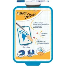 Bic Velleda Pizarra Escolar Dos Superficies Blanca y Milimetrada + 1 Marcador Velleda Azul + 1 Borrador - Dimensiones: 26x19 cm