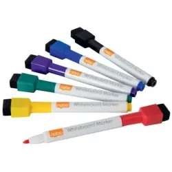 Nobo Mini Rotulador Pizarra Blanca con Tapa Borrador Magnetica - 6 Colores Surtidos - Punta Fina 2mm - Destaca en Pizarras Blanc