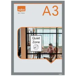 Nobo Pack de 2 Marcos Autoadhesivos Magneticos en Formato A3 - Colocacion en Vertical u Horizontal - Marco de Color Plateado | A