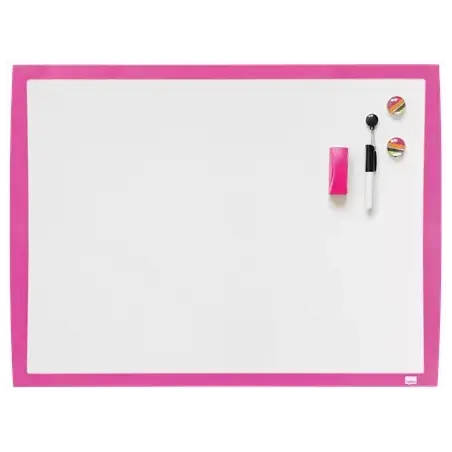 Nobo Pizarra Blanca Magnetica 585x430mm - Incluye Mini Rotulador de Pizarra, Imanes Estampados y Borrador - Color Fucsia | Ahorr