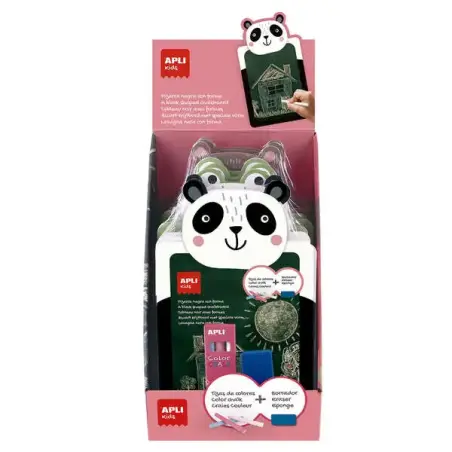 Apli Expositor de 9 Packs de Pizarra para Tiza con Forma de Animal + Caja de 3 Tizas de Colores y Borrador - Medidas 260x155x15m