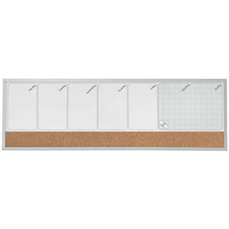 Nobo Planificador Semanal de Pizarra Magnetica Pequeña 585x190mm - Tira de Corcho - Almohadillas Adhesivas e Imanes para Montaje