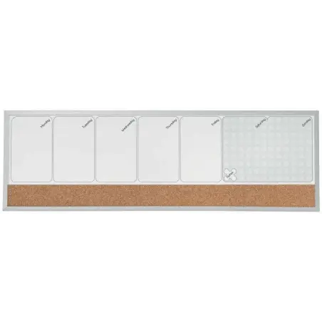 Nobo Planificador Semanal de Pizarra Magnetica Pequeña 585x190mm - Tira de Corcho - Almohadillas Adhesivas e Imanes para Montaje