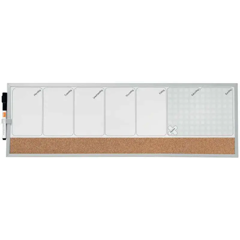 Nobo Planificador Semanal de Pizarra Magnetica Pequeña 585x190mm - Tira de Corcho - Almohadillas Adhesivas e Imanes para Montaje