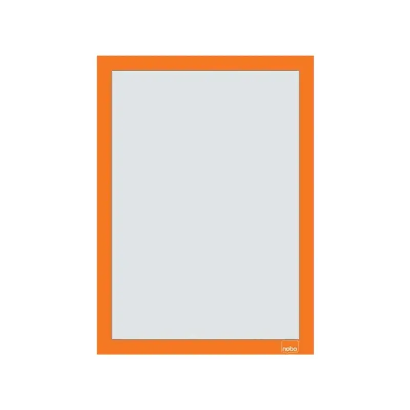 Nobo Pack de 2 Marcos Autoadhesivos Magneticos en Formato A4 - Colocacion en Vertical u Horizontal - Marco de Color Naranja | Ah