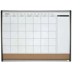 Nobo Planificador Pizarra Magnetica Pequeña con Tablero de Anuncios de Corcho 585x430mm - Semanal y Mensual - Marco Plateado y N