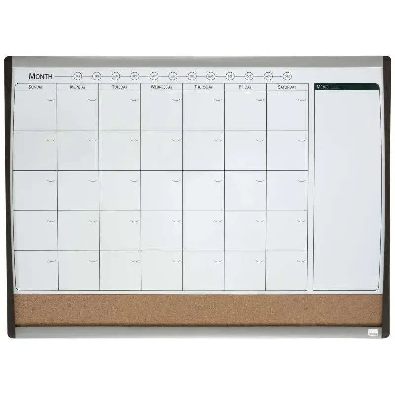 Nobo Planificador Pizarra Magnetica Pequeña con Tablero de Anuncios de Corcho 585x430mm - Semanal y Mensual - Marco Plateado y N