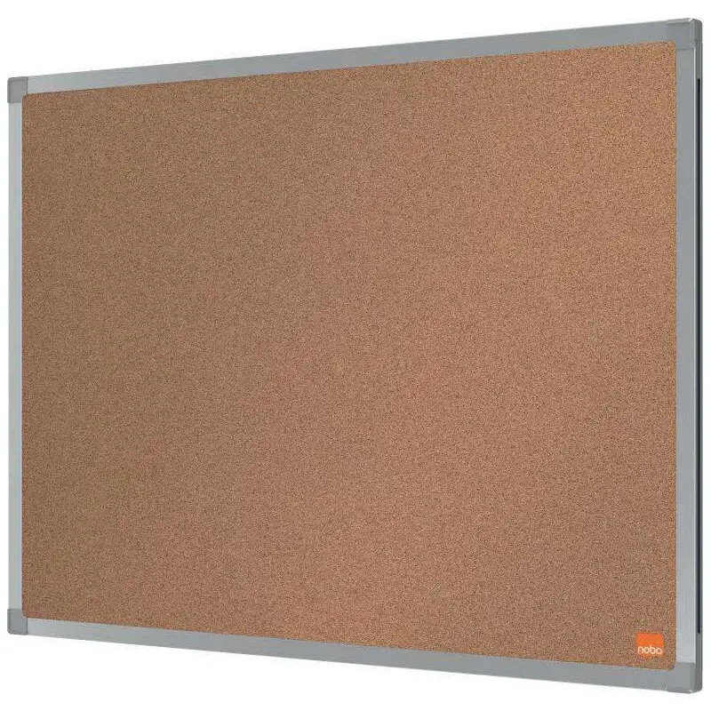 Nobo Essence Tablero de Anuncios de Corcho 600x450mm - Montaje en Esquinas - Superficie de Corcho - Marco de Aluminio Anodizado